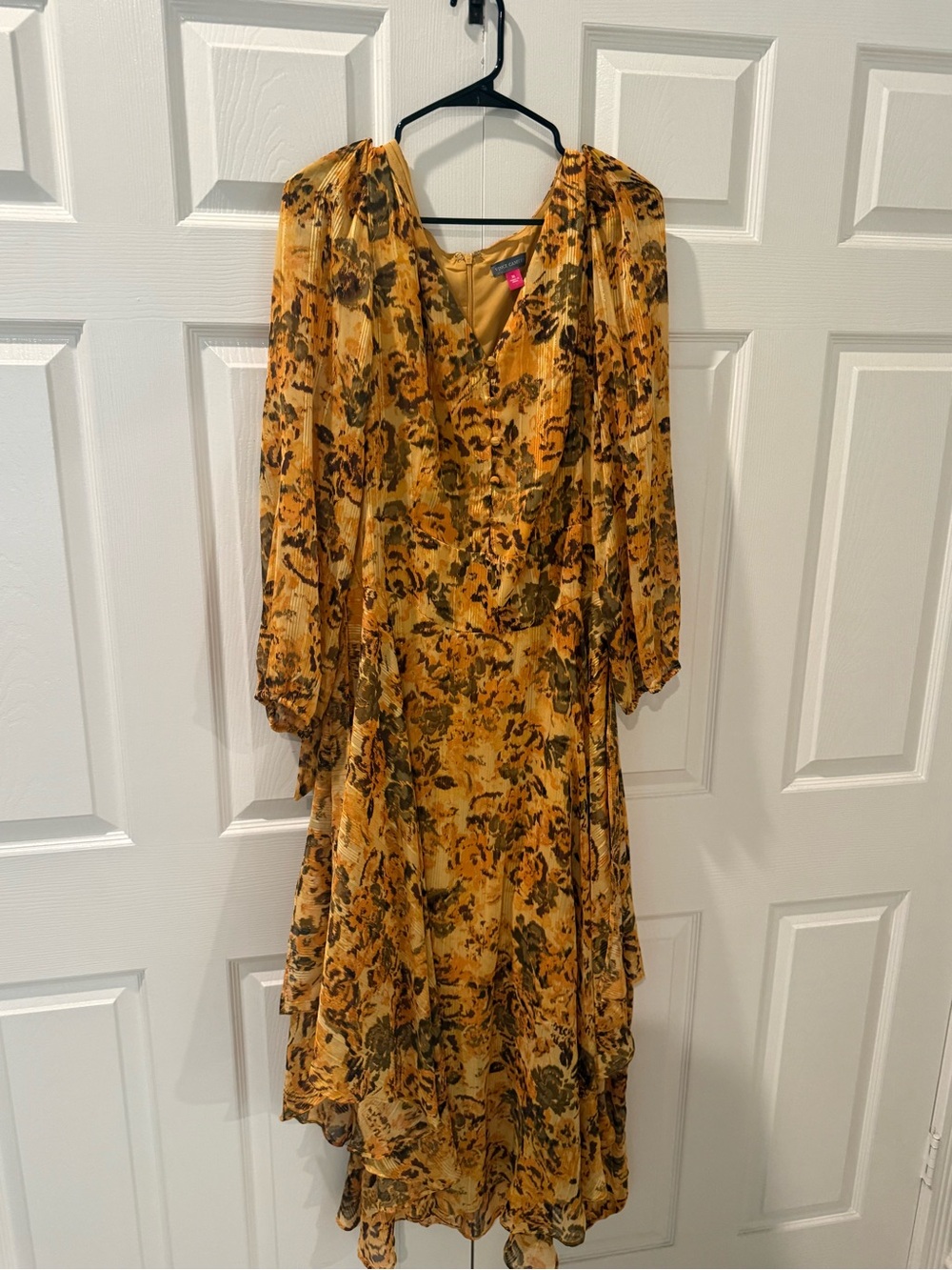 Vince Camuto Mustard Floral Long Sleeve Wrap Dress